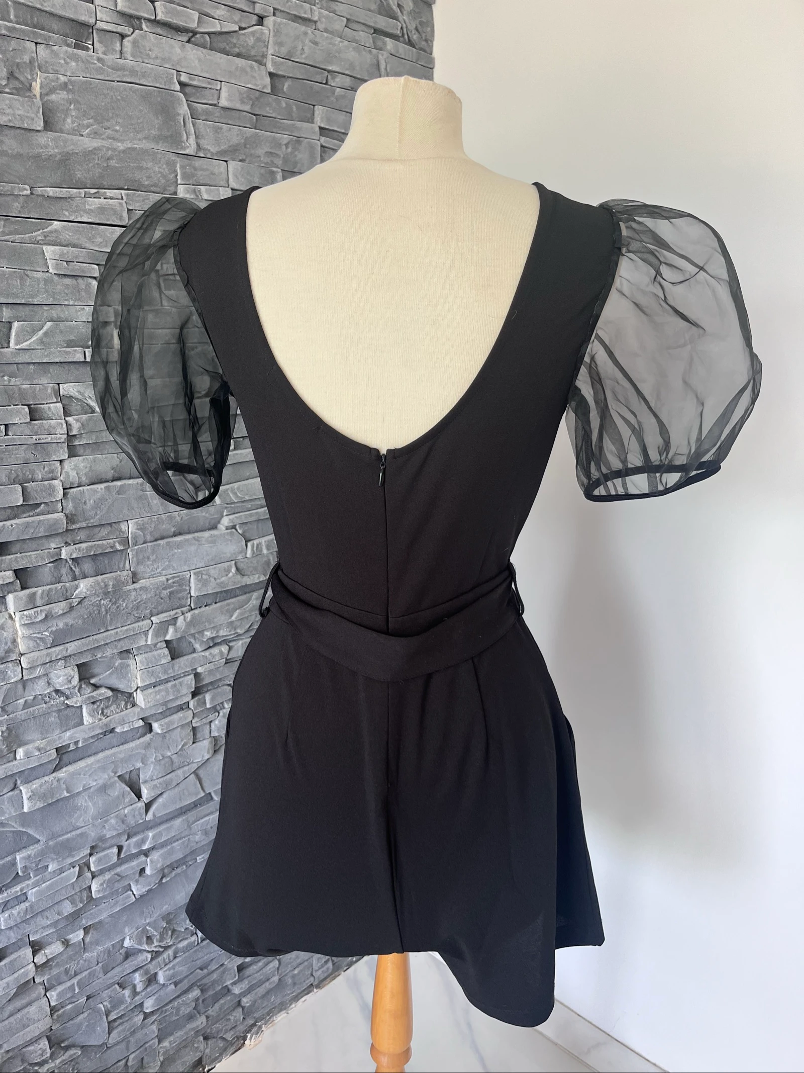 Combishort cache cache negro con mangas de voile - Talla 36 - elegante y de moda – photo 4